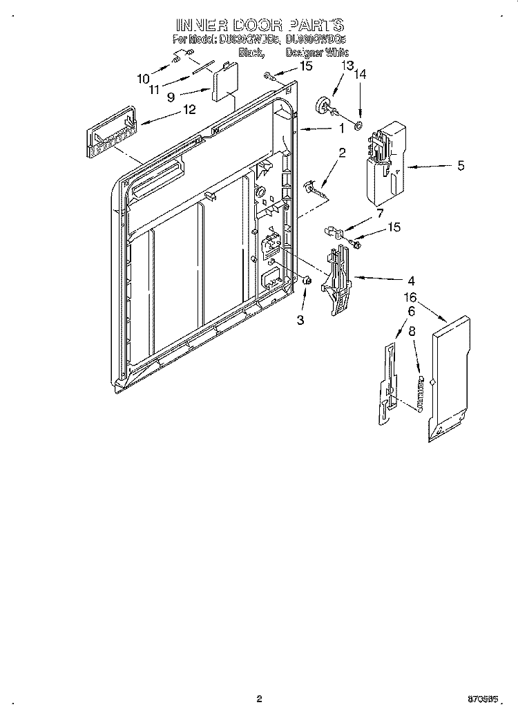 INNER DOOR Diagram and Parts List for DU930QWDB5  Whirlpool Dishwasher