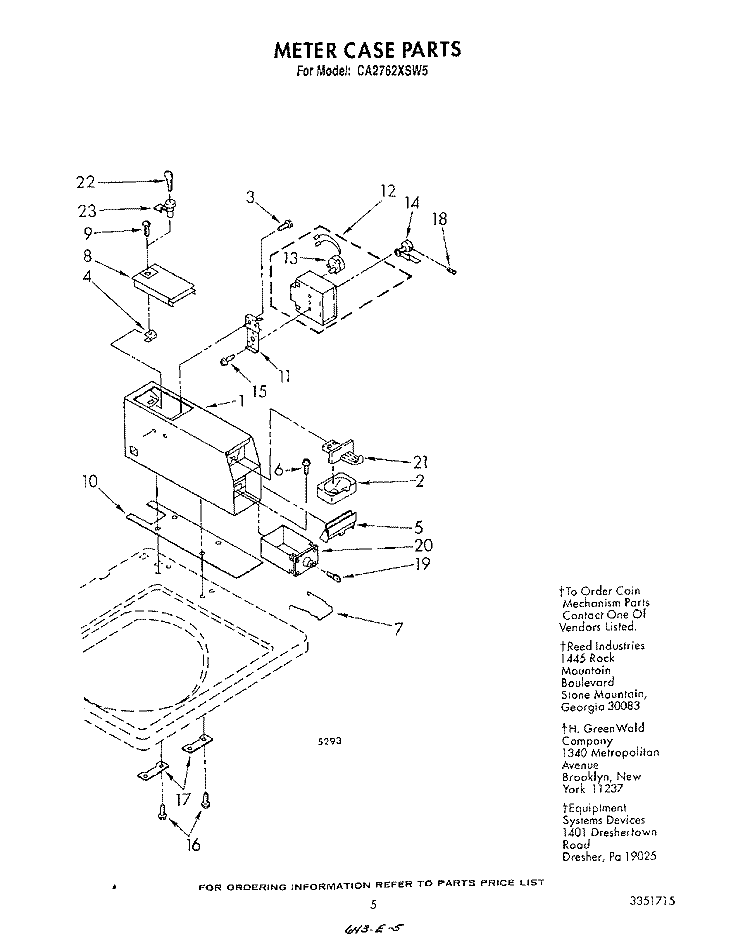 METER CASE Diagram and Parts List for CA2762XSW5  Whirlpool Washer