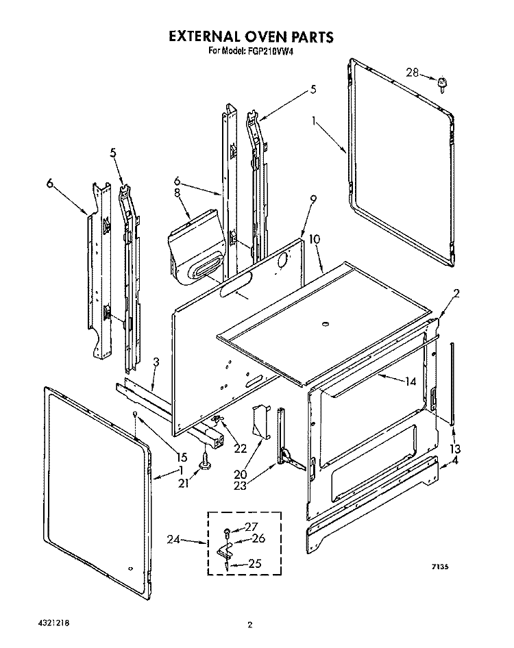EXTERNAL OVEN Diagram and Parts List for FGP210VW4  Roper Range