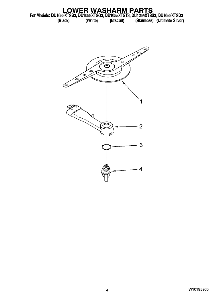 LOWER WASHARM PARTS Diagram and Parts List for DU1055XTST3  Whirlpool Dishwasher