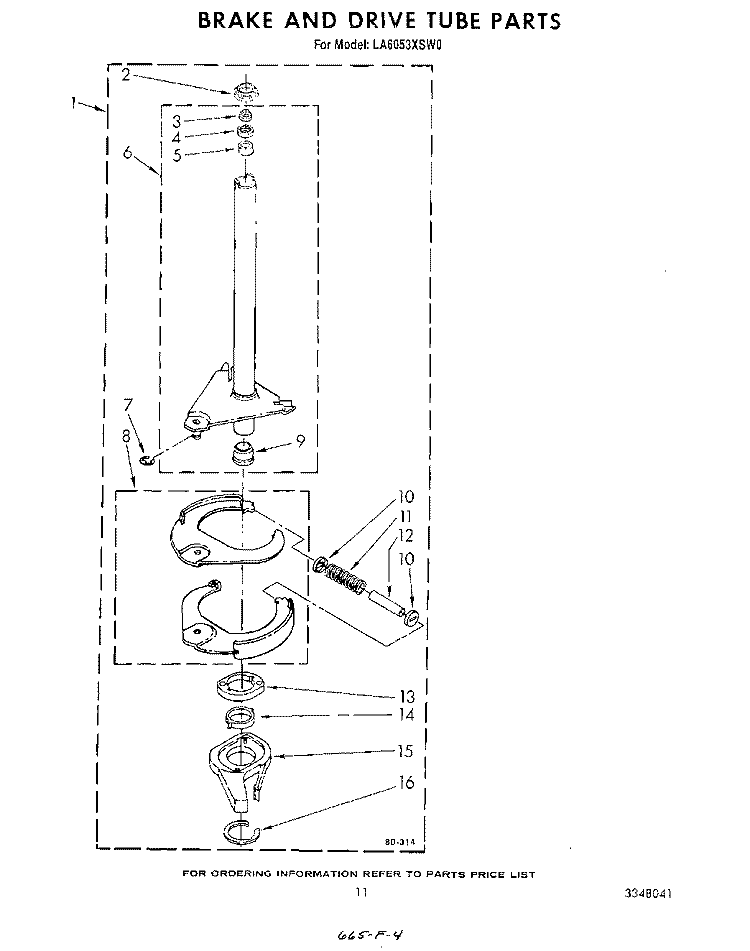 BRAKE AND DRIVE TUBE Diagram and Parts List for LA6053XSW0  Whirlpool Washer