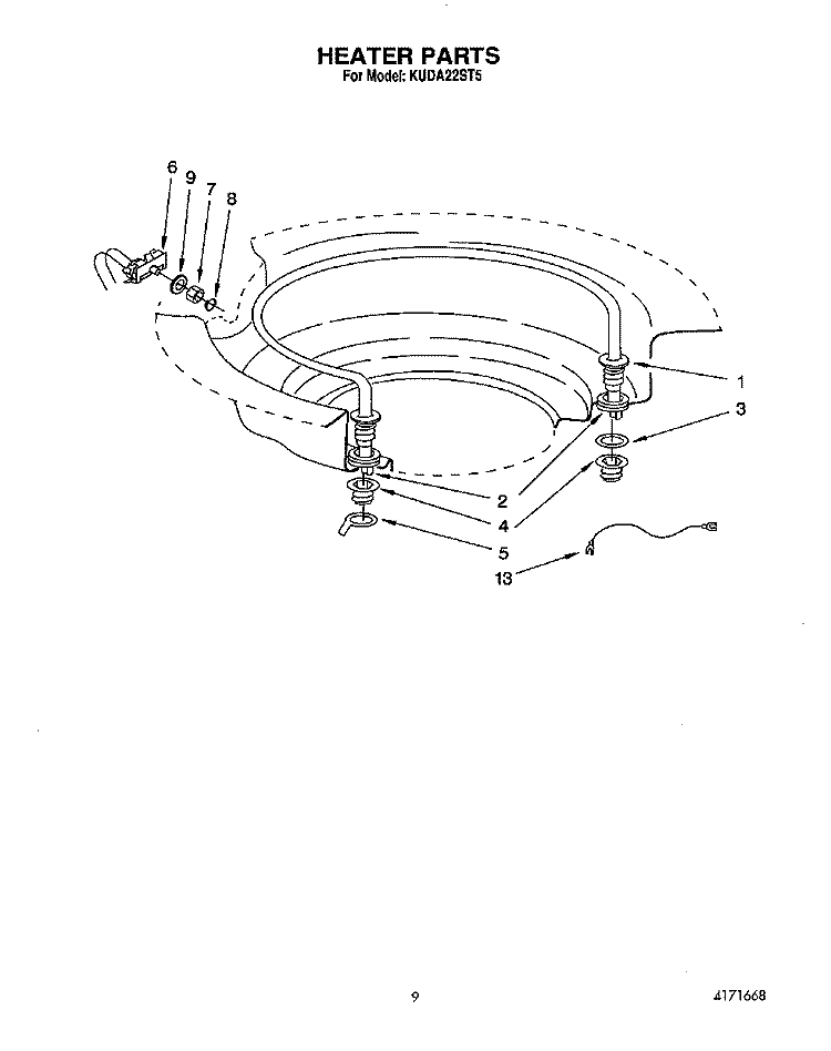 HEATER Diagram and Parts List for KUDA22ST5  KitchenAid Dishwasher