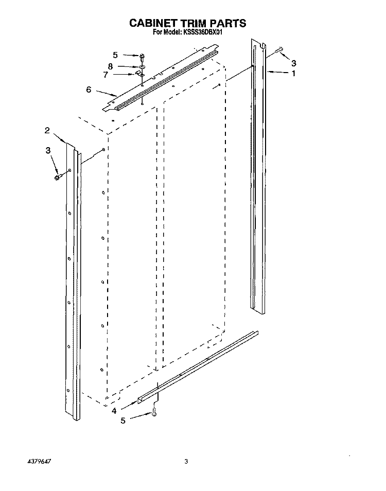 CABINET TRIM Diagram and Parts List for KSSS36DBX01  KitchenAid Refrigerator
