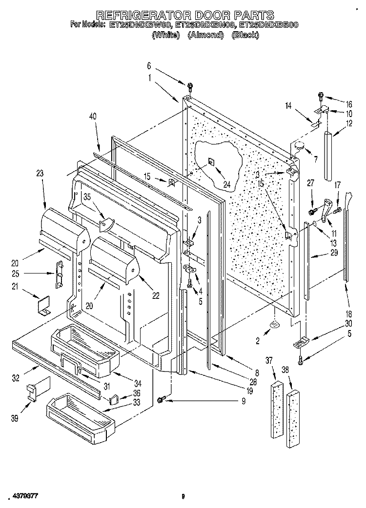 REFRIGERATOR DOOR Diagram and Parts List for ET25DMXBW00  Whirlpool Refrigerator