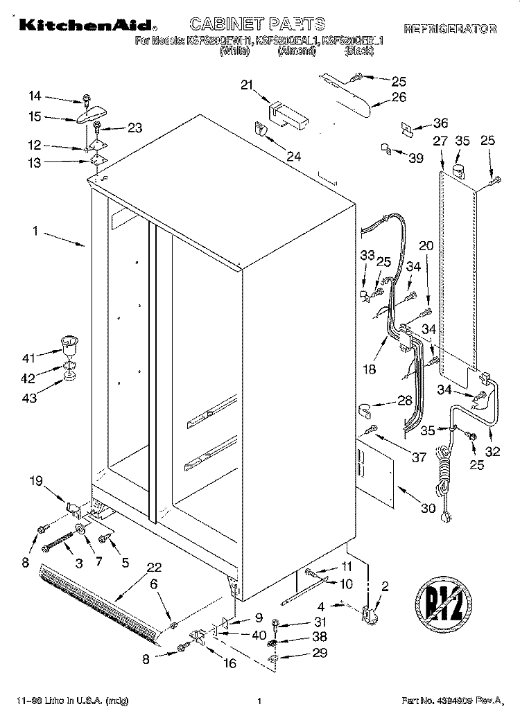 CABINET Diagram and Parts List for KSFS20QEAL1  KitchenAid Refrigerator