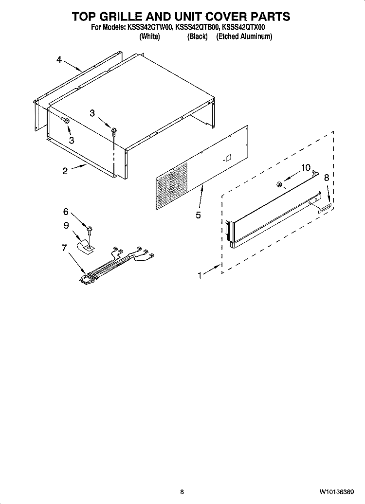 TOP GRILLE AND UNIT COVER PARTS Diagram and Parts List for KSSS42QTX00  KitchenAid Refrigerator