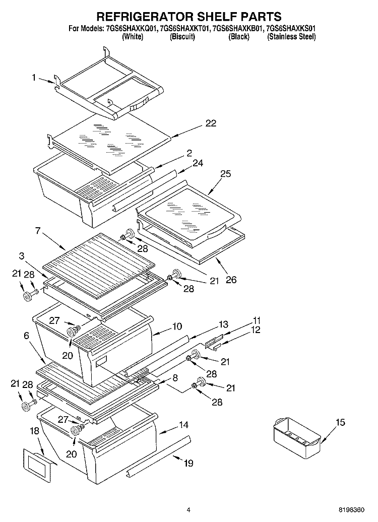 REFRIGERATOR SHELF Diagram and Parts List for 7GS6SHAXKB01  Whirlpool Refrigerator