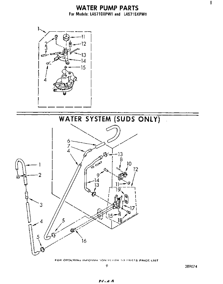 WATER PUMP , WATER SYSTEM (SUDS ONLY) Diagram and Parts List for LA5710XPW1  Whirlpool Washer