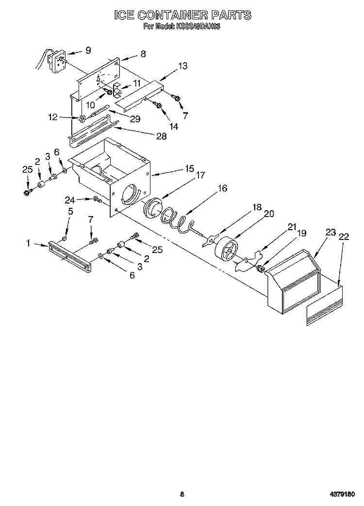 ICE CONTAINER Diagram and Parts List for KSSS48DAX03  KitchenAid Refrigerator