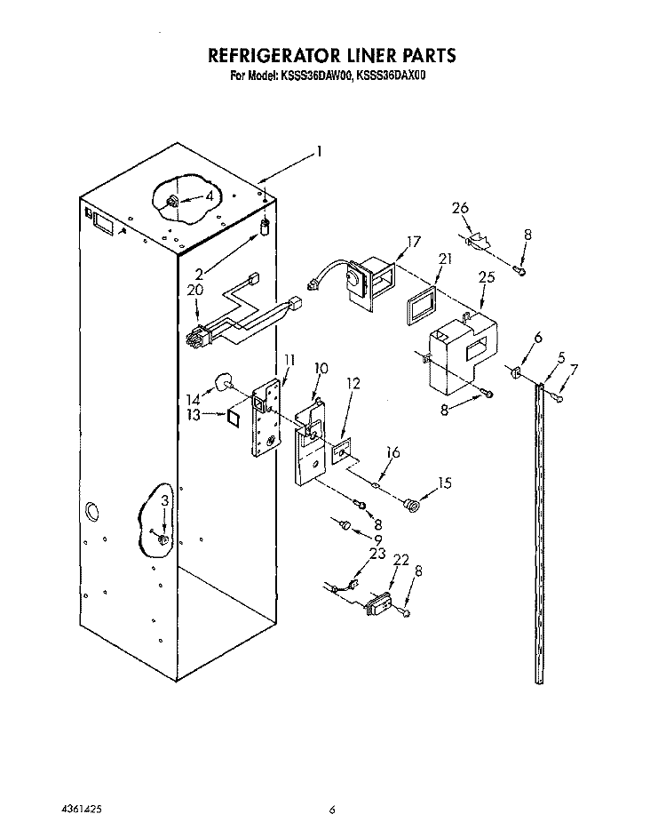 REFRIGERATOR LINER Diagram and Parts List for KSSS36DAW00  KitchenAid Refrigerator