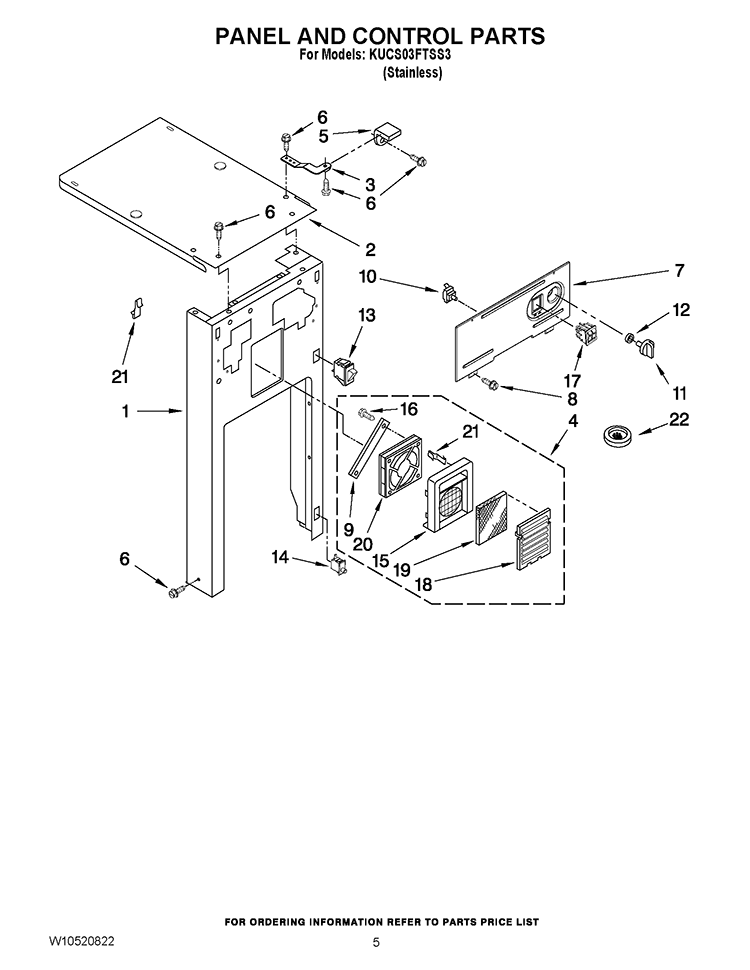 PANEL AND CONTROL PARTS Diagram and Parts List for KUCS03FTSS3  KitchenAid Trash Compactor