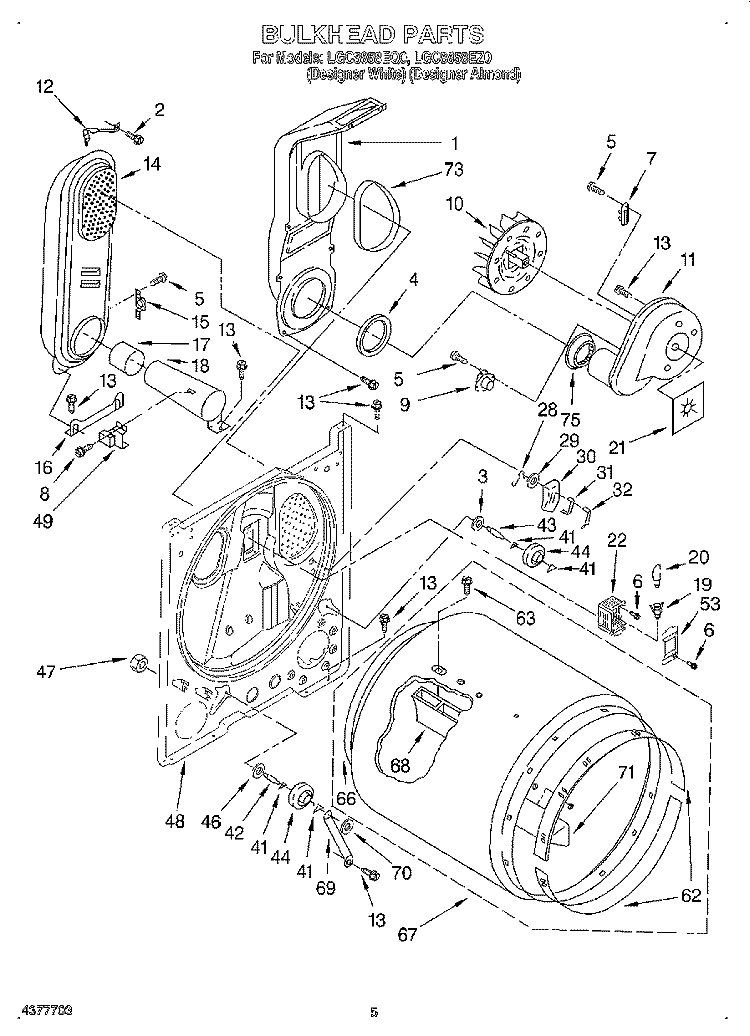 BULKHEAD Diagram and Parts List for LGC8858EQ0  Whirlpool Dryer