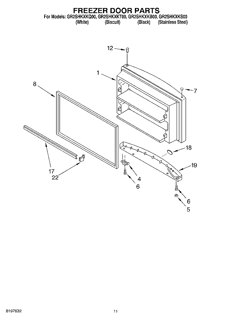 FREEZER DOOR, OPTIONAL Diagram and Parts List for GR2SHKXKQ00  Whirlpool Refrigerator