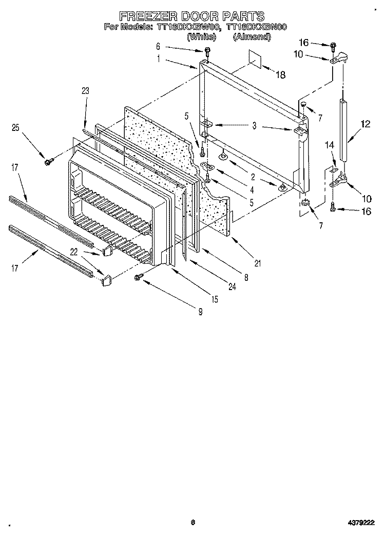 FREEZER DOOR Diagram and Parts List for TT18DKXBN00  Whirlpool Refrigerator
