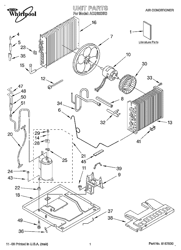 UNIT, LITERATURE Diagram and Parts List for ACQ152XK0  Whirlpool Air Conditioner