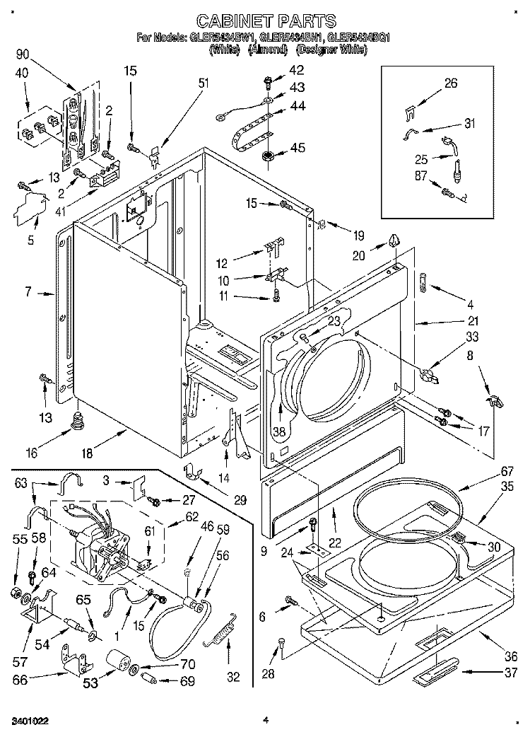 CABINET Diagram and Parts List for GLER5434BN1  Whirlpool Dryer