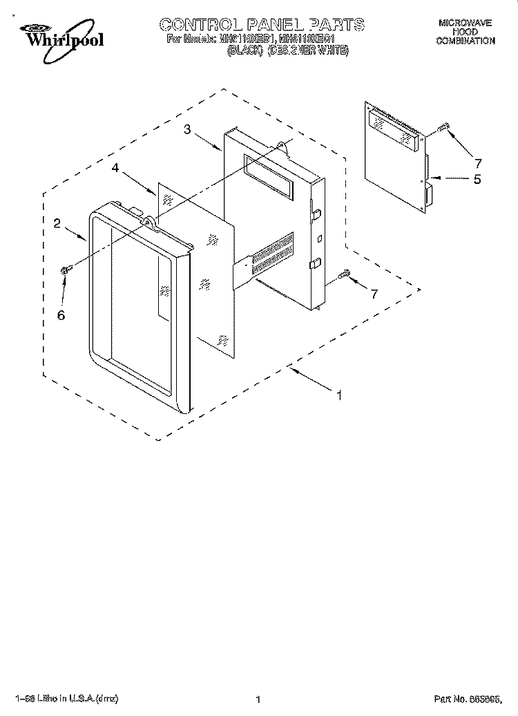 CONTROL PANEL Diagram and Parts List for MH6110XEB1  Whirlpool Microwave