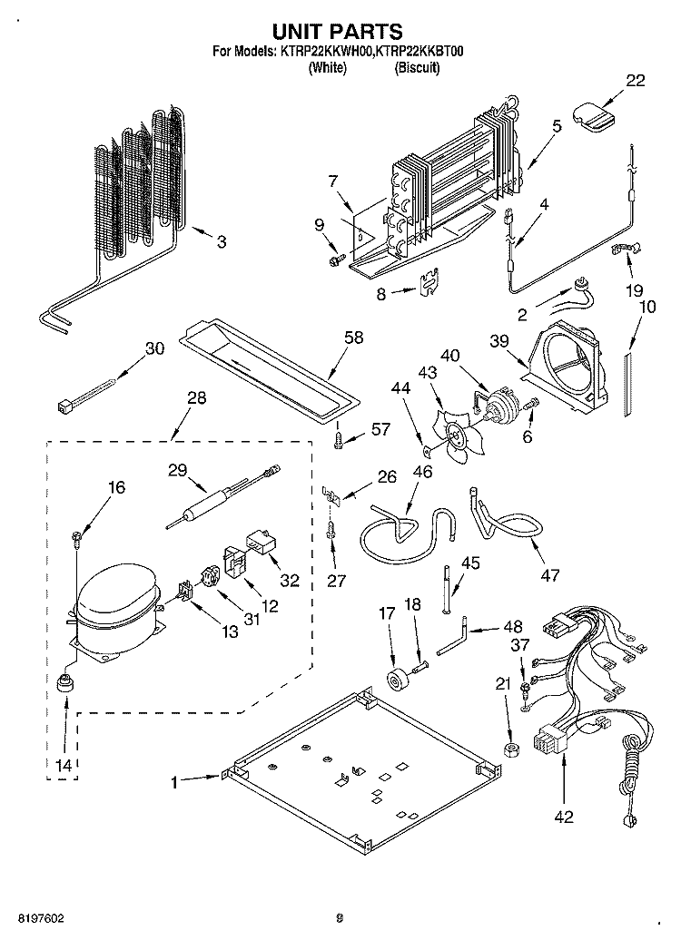 UNIT Diagram and Parts List for KTRP22KKBT00  KitchenAid Refrigerator