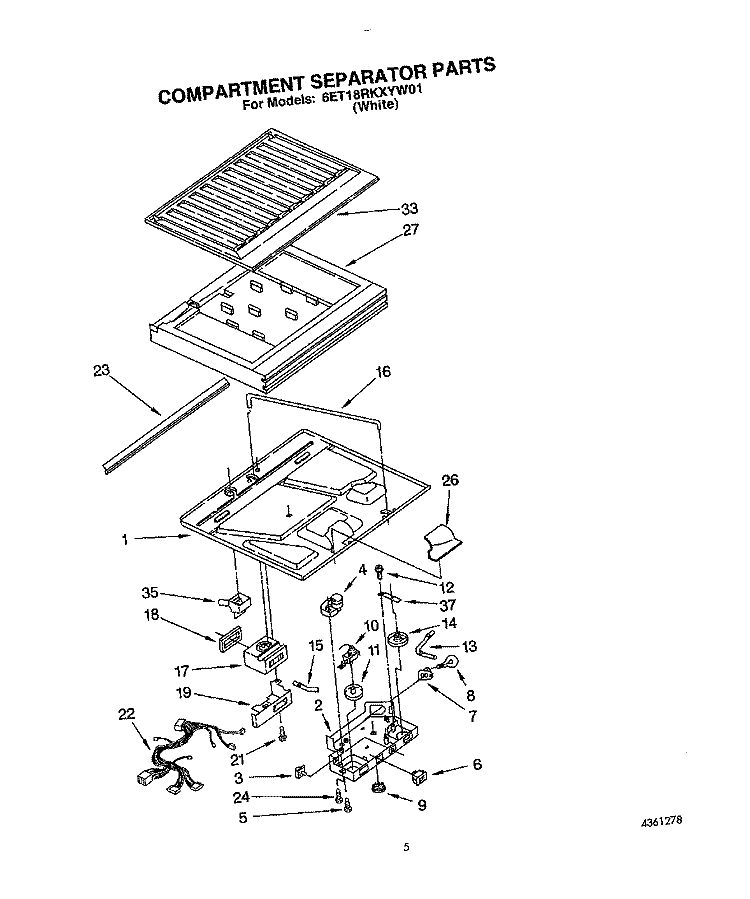 COMPARTMENT SEPARATOR Diagram and Parts List for 6ET18RKXYW01  Whirlpool Refrigerator
