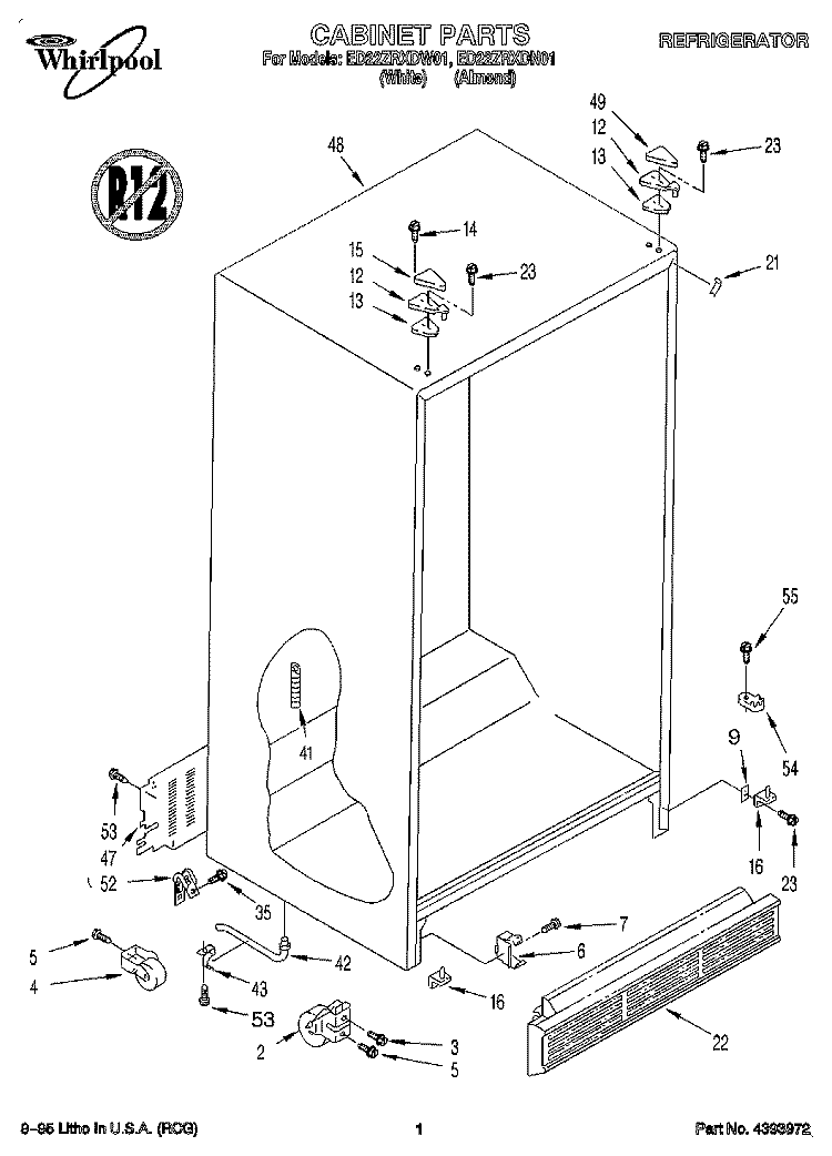 CABINET Diagram and Parts List for ED22ZRXDW01  Whirlpool Refrigerator