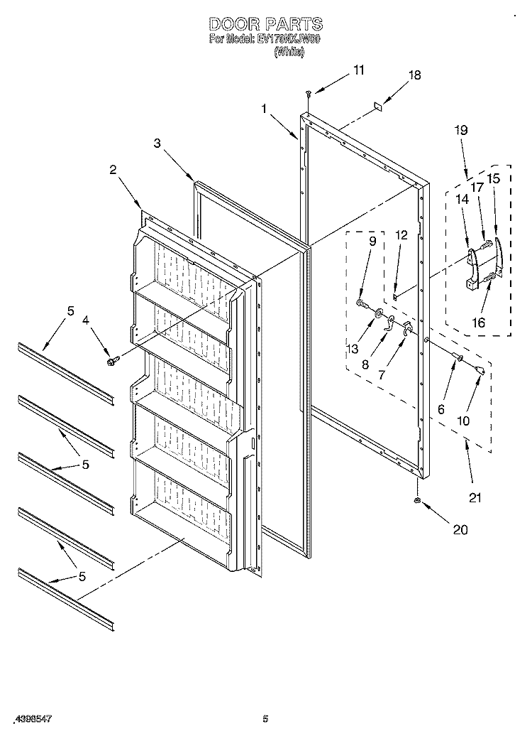 DOOR Diagram and Parts List for EV170NXJW00  Whirlpool Freezer