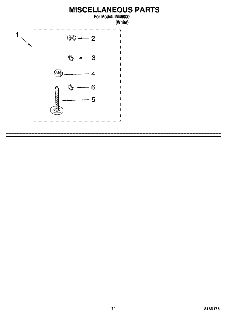 MISCELLANEOUS  PARTS, OPTIONAL PARTS (NOT INCLUDED) Diagram and Parts List for IM46000  Inglis Washer