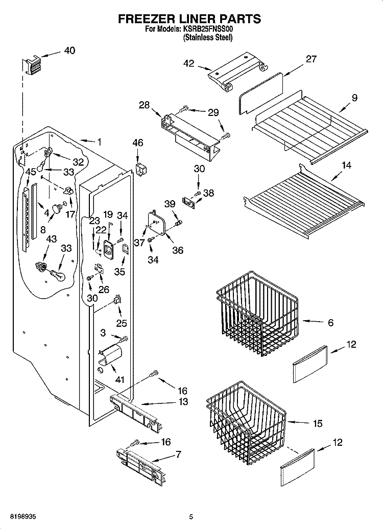 FREEZER LINER PARTS Diagram and Parts List for KSRB25FNSS00  KitchenAid Refrigerator