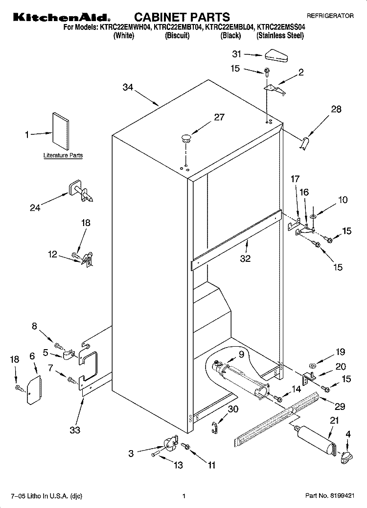 CABINET PARTS Diagram and Parts List for KTRC22EMBL04  KitchenAid Refrigerator