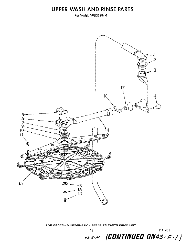 UPPER WASH AND RINSE Diagram and Parts List for 4KUDI220T1  KitchenAid Dishwasher