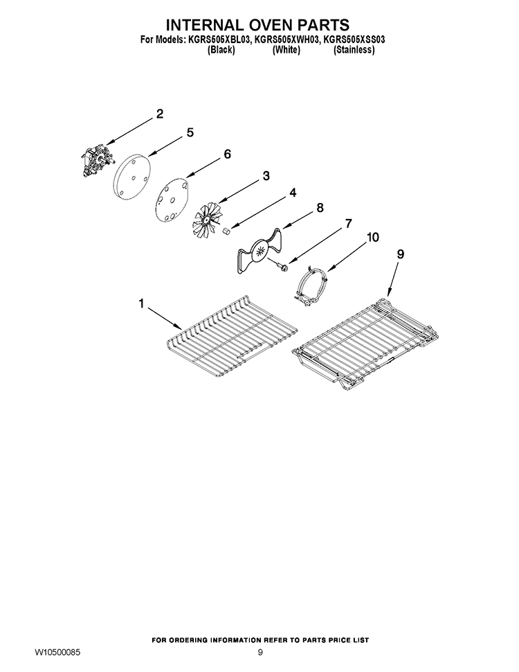 INTERNAL OVEN PARTS Diagram and Parts List for KGRS505XBL03  KitchenAid Range
