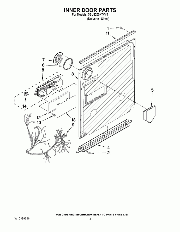 INNER DOOR PARTS Diagram and Parts List for 7GU3200XTVY4  Whirlpool Dishwasher