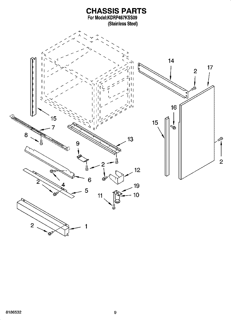 CHASSIS PARTS, OPTIONAL PARTS Diagram and Parts List for KDRP467KSS09  KitchenAid Range