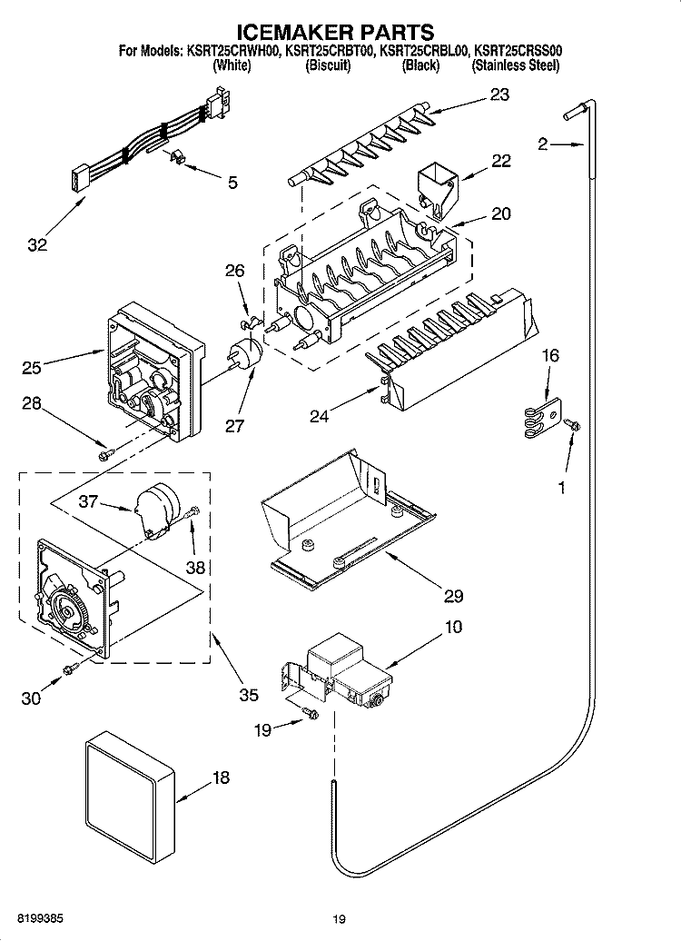 ICEMAKER PARTS, OPTIONAL PARTS Diagram and Parts List for KSRT25CRBL00  KitchenAid Refrigerator