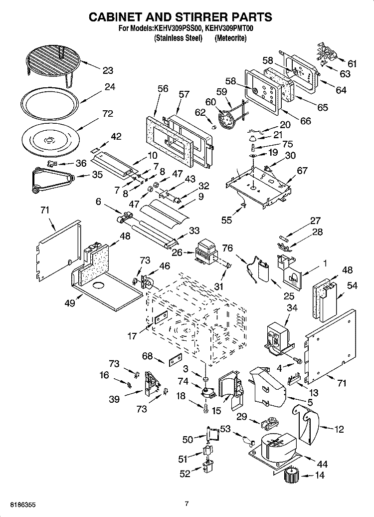 CABINET AND STIRRER PARTS Diagram and Parts List for KEHV309PMT00  KitchenAid Microwave Oven Combo
