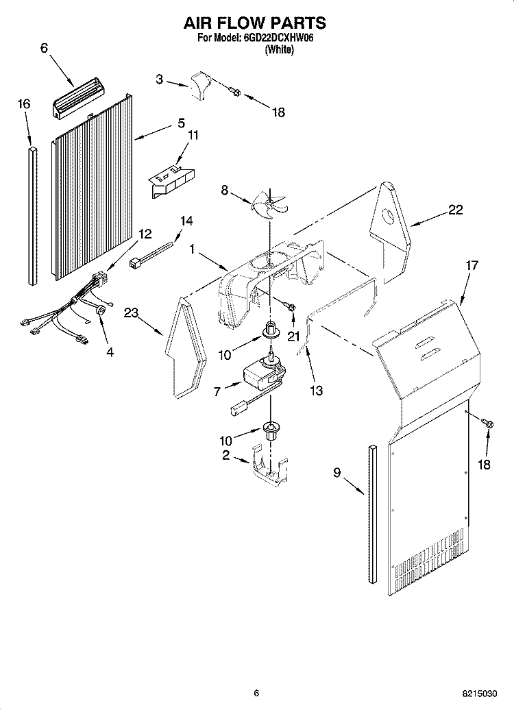 AIR FLOW PARTS Diagram and Parts List for 6GD22DCXHW06  Whirlpool Refrigerator