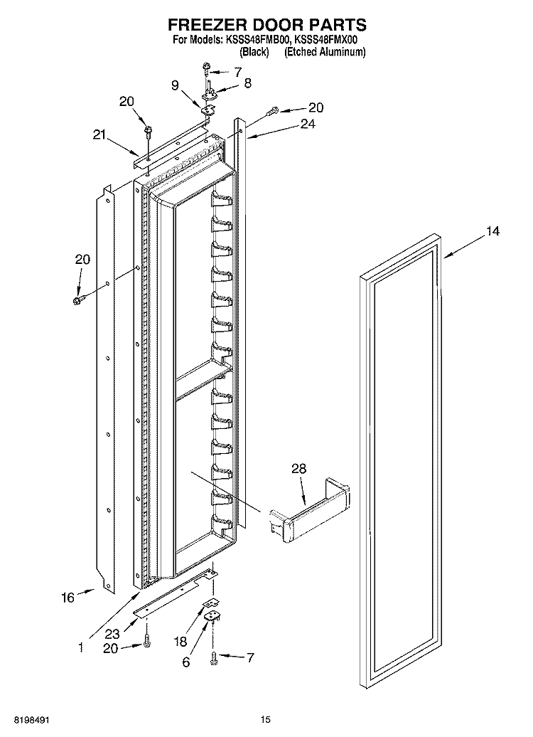 FREEZER DOOR PARTS Diagram and Parts List for KSSS48FMX00  KitchenAid Refrigerator