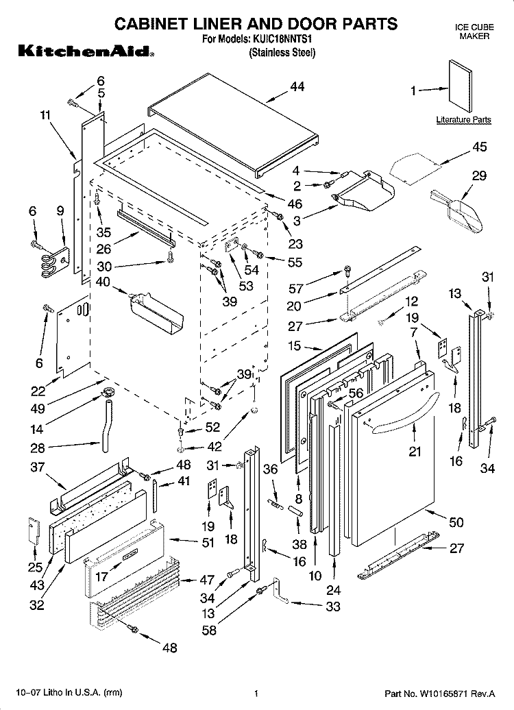 CABINET LINER AND DOOR PARTS Diagram and Parts List for KUIC18NNTS1  KitchenAid Ice Maker