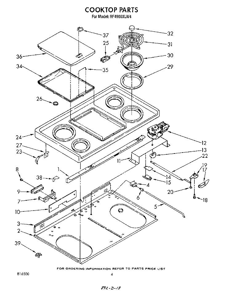 COOK TOP Diagram and Parts List for RF4900XLW4  Whirlpool Range