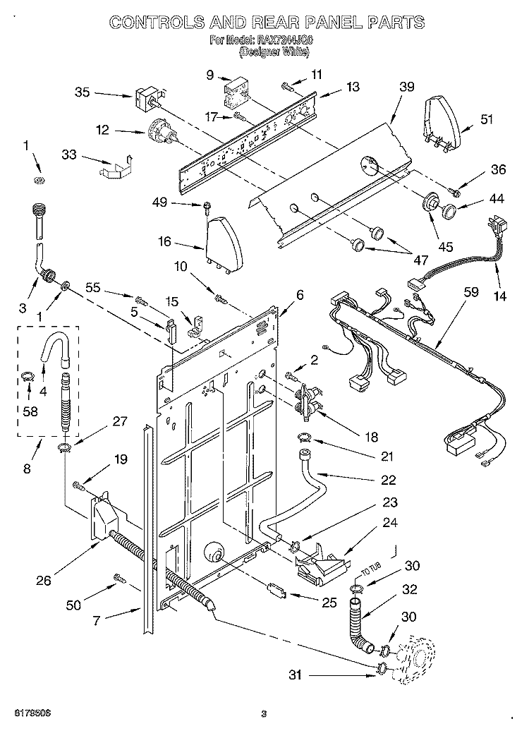 CONTROLS AND REAR PANEL Diagram and Parts List for 95LEGB5  Whirlpool Washer