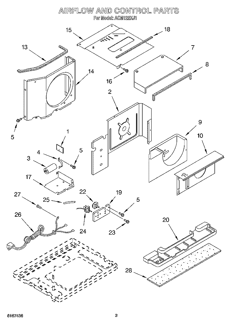 AIR FLOW AND CONTROL Diagram and Parts List for ACM122XJ1  Whirlpool Air Conditioner