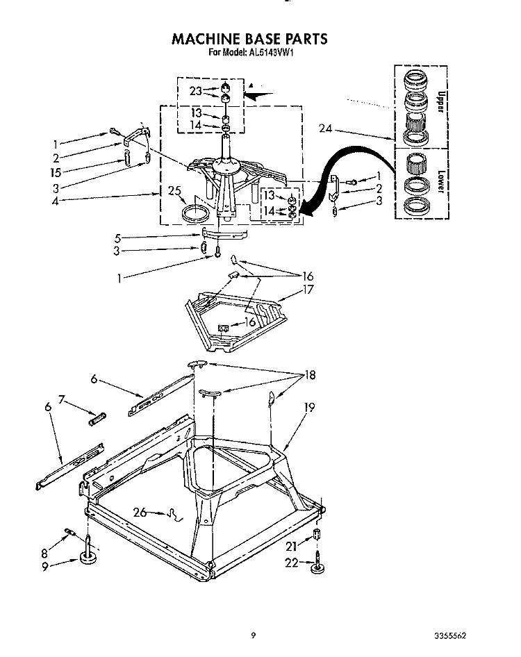 MACHINE BASE Diagram and Parts List for AL5143VW1  Whirlpool Washer