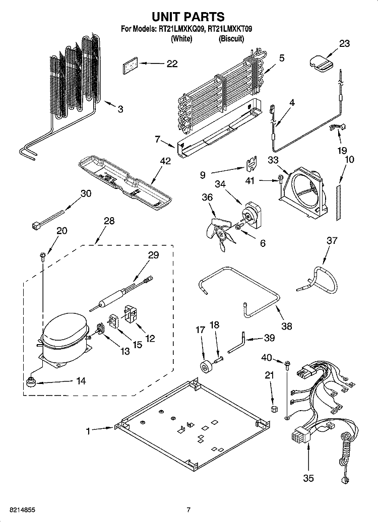 UNIT PARTS Diagram and Parts List for RT21LMXKQ09  Roper Refrigerator