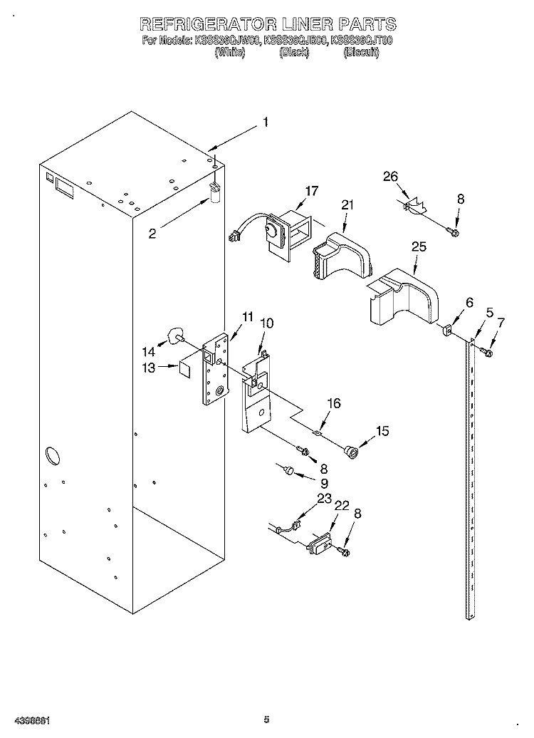 REFRIGERATOR LINER Diagram and Parts List for KSSS36QJT00  KitchenAid Refrigerator