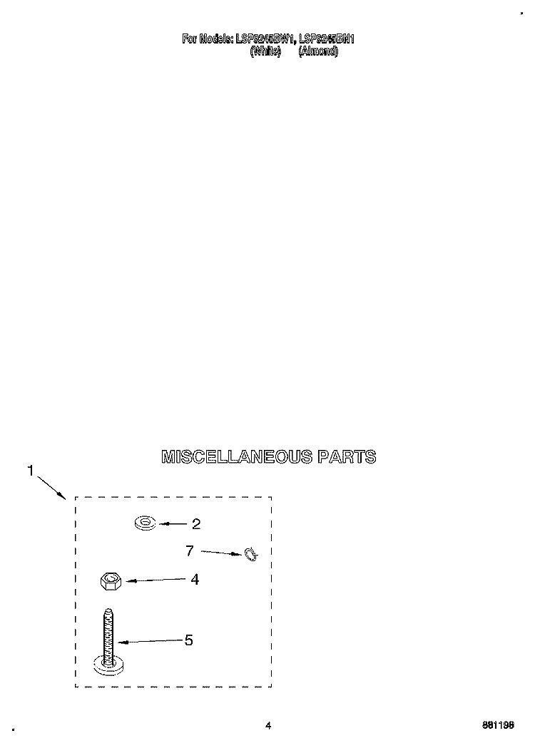 MISCELLANEOUS Diagram and Parts List for LSP9245BN1  Whirlpool Washer