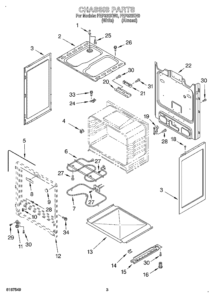 CHASSIS Diagram and Parts List for FEP320KW0  Roper Range
