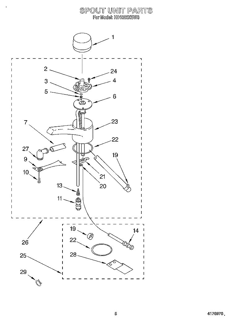 SPOUT UNIT Diagram and Parts List for HD1000XSW6  Whirlpool Miscellaneous
