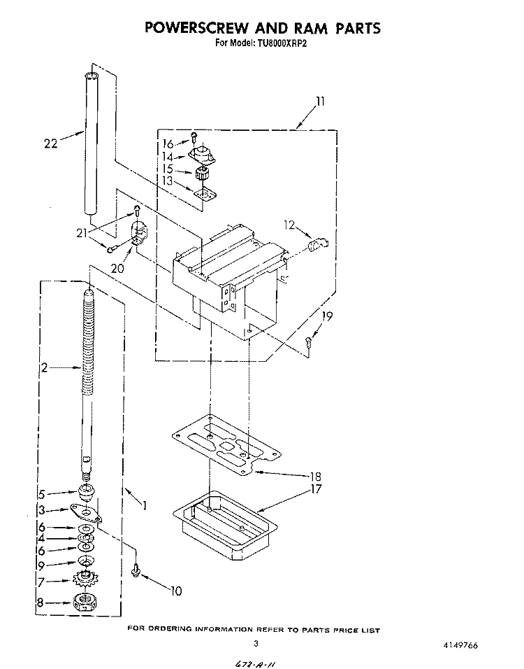 POWERSCREW AND RAM Diagram and Parts List for TU8000XRP2  Whirlpool Trash Compactor
