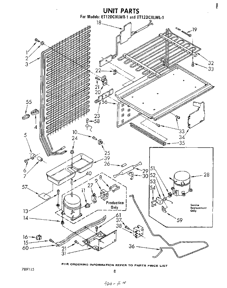 UNIT Diagram and Parts List for ET12DCXLWR1  Whirlpool Refrigerator