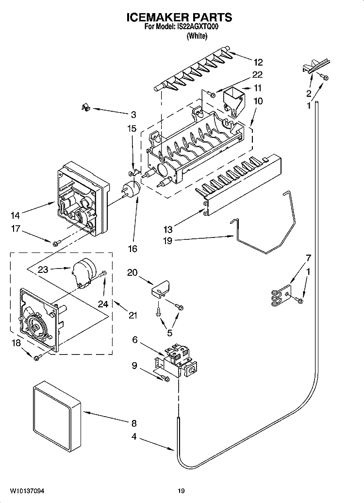 ICEMAKER PARTS, OPTIONAL PARTS Diagram and Parts List for IS22AGXTQ00  Inglis Refrigerator