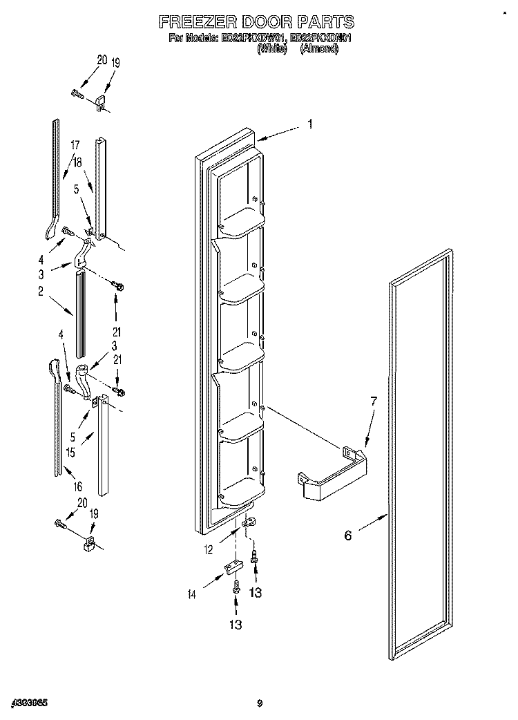 FREEZER DOOR Diagram and Parts List for ED22PKXDW01  Whirlpool Refrigerator